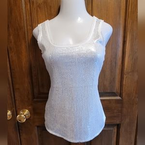 White House Black Market White Sequin Tank Top